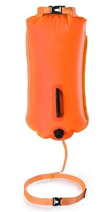 An orange float case with a cord Description automatically generated